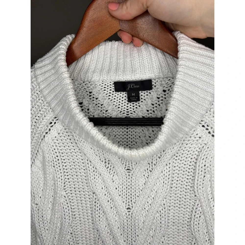 J.Crew White Cable Knit‎ Mock Neck Sweater Chunky Womens Medium
